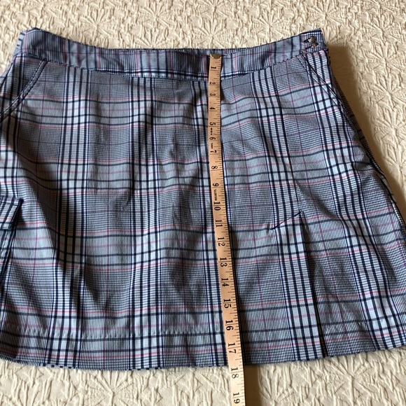 Plaid skort in blue black purple white and red with navy stretch shorts attached - Picture 11 of 13